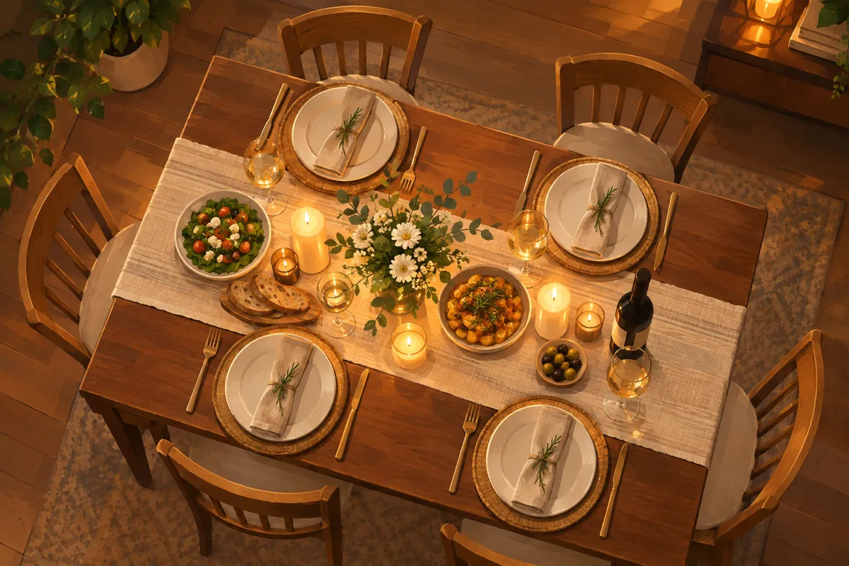Mesa preparada para una cena con amigos, imagen que evoca presentar a la pareja al círculo cercano